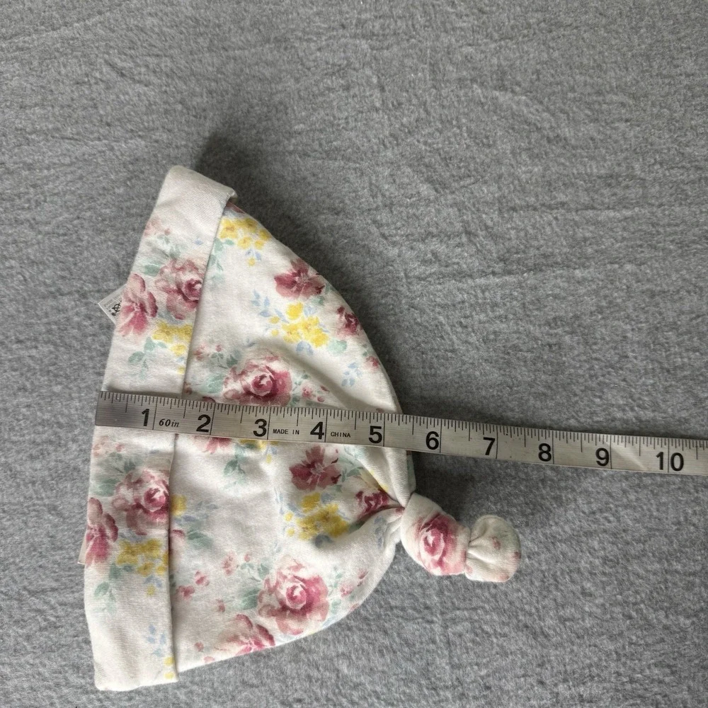 New Janie And Jack White Pink‎ Floral Top Knot Baby Hat 18-24 Months